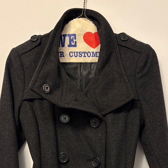 DKNY Double Breasted Long Wool Blend Coat - Picture 6 of 13